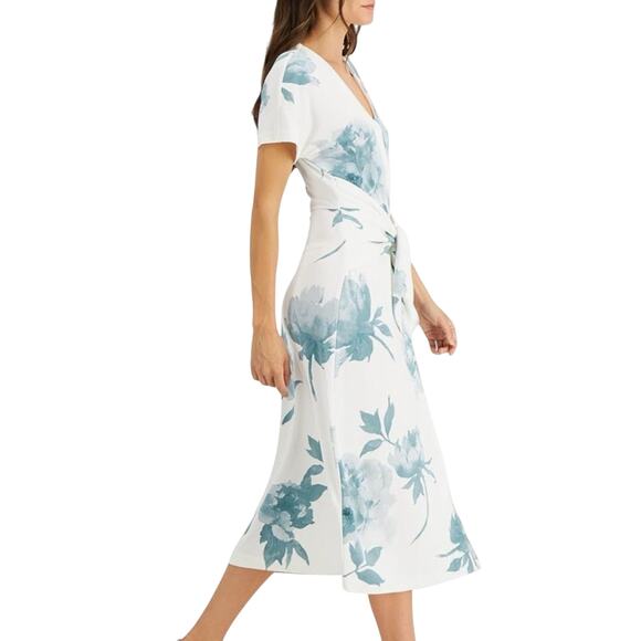 NWT Alfani A-Line Midi Dress L Button Up Tie Front Floral Feminine Classy - Picture 3 of 14